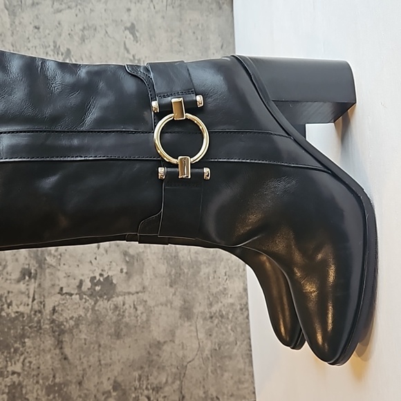 Napoleoni Black Italian Leather Knee High Block Heel Boots 38 /7.5 - Picture 3 of 10